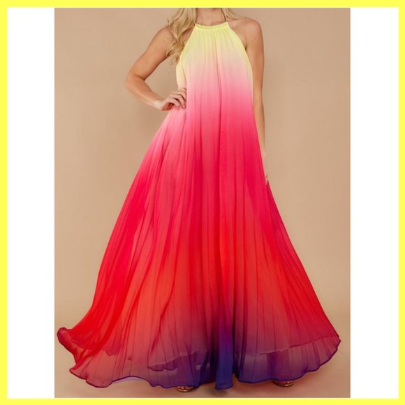 NWT Ombre Halter Pleated Maxi Dress SML - Picture 6 of 6